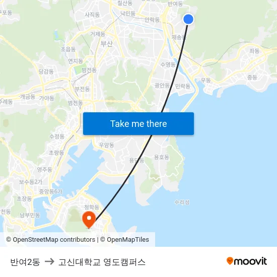 반여2동 to 고신대학교 영도캠퍼스 map