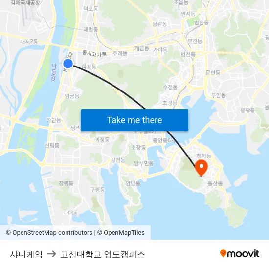 샤니케익 to 고신대학교 영도캠퍼스 map