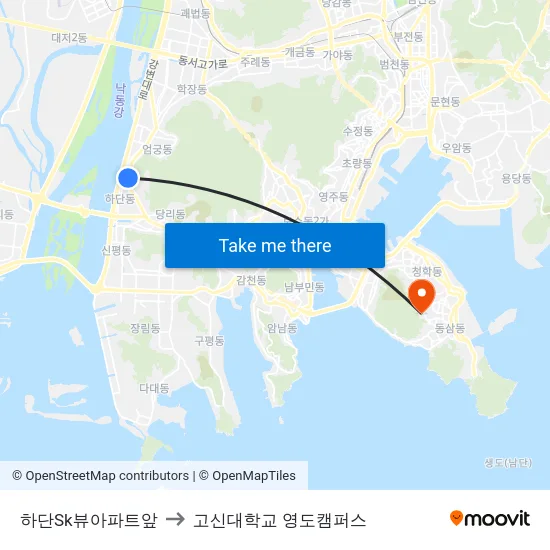 하단Sk뷰아파트앞 to 고신대학교 영도캠퍼스 map