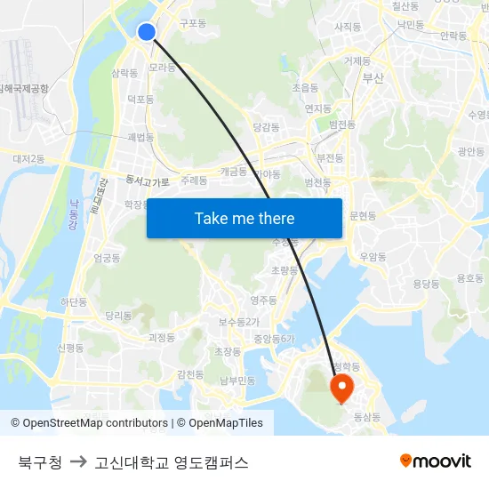 북구청 to 고신대학교 영도캠퍼스 map
