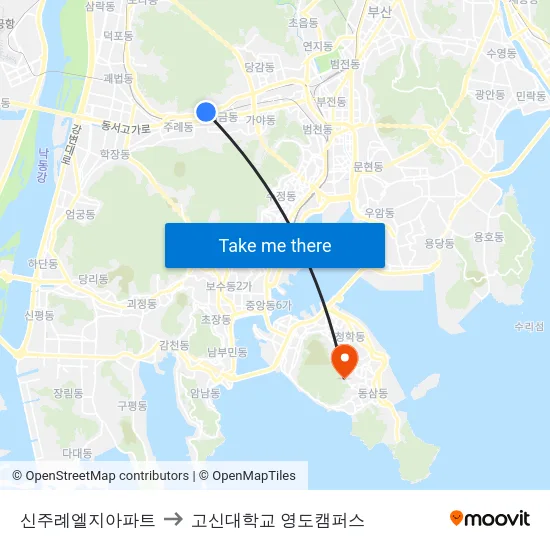 신주례엘지아파트 to 고신대학교 영도캠퍼스 map
