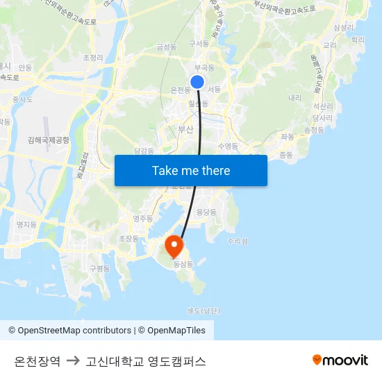 온천장역 to 고신대학교 영도캠퍼스 map