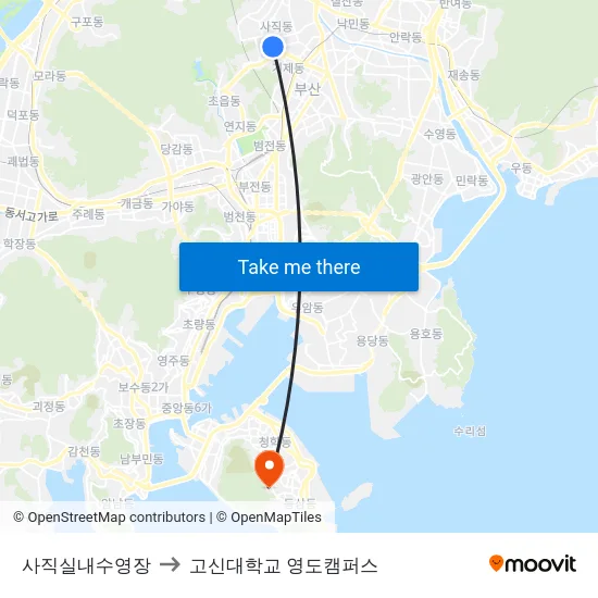 사직실내수영장 to 고신대학교 영도캠퍼스 map