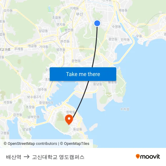 배산역 to 고신대학교 영도캠퍼스 map