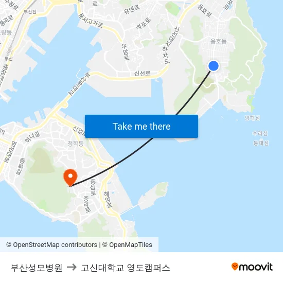 부산성모병원 to 고신대학교 영도캠퍼스 map