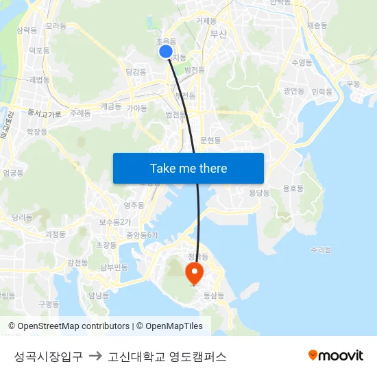 성곡시장입구 to 고신대학교 영도캠퍼스 map