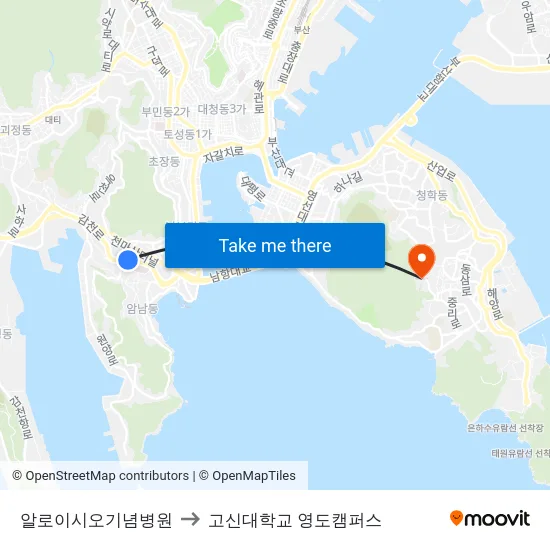 알로이시오기념병원 to 고신대학교 영도캠퍼스 map