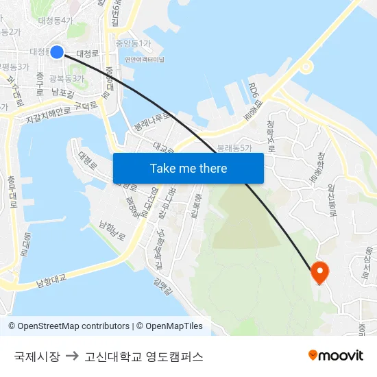 국제시장 to 고신대학교 영도캠퍼스 map