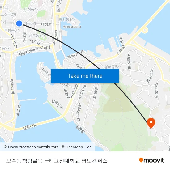 보수동책방골목 to 고신대학교 영도캠퍼스 map