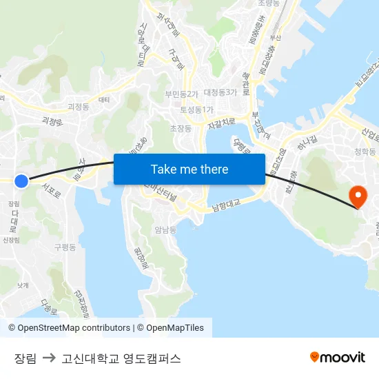 장림 to 고신대학교 영도캠퍼스 map
