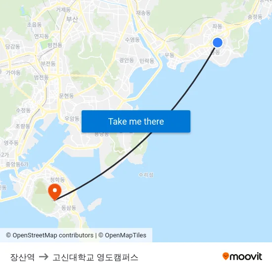 장산역 to 고신대학교 영도캠퍼스 map