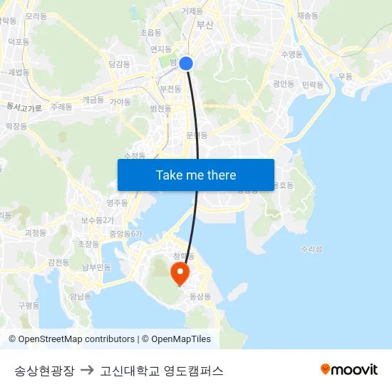 송상현광장 to 고신대학교 영도캠퍼스 map