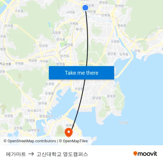 메가마트 to 고신대학교 영도캠퍼스 map