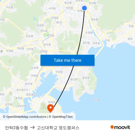 안락2동수협 to 고신대학교 영도캠퍼스 map