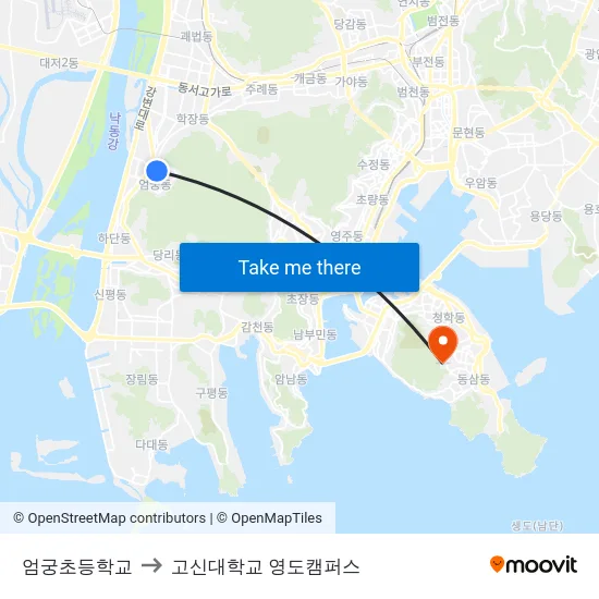 엄궁초등학교 to 고신대학교 영도캠퍼스 map