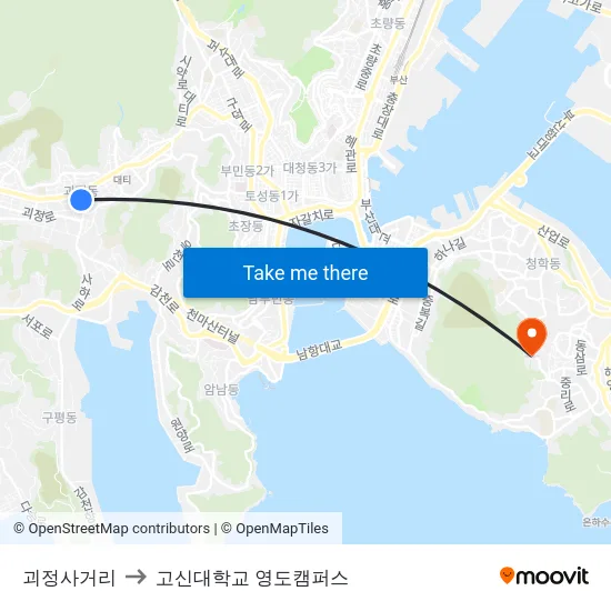괴정사거리 to 고신대학교 영도캠퍼스 map