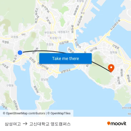 삼성여고 to 고신대학교 영도캠퍼스 map