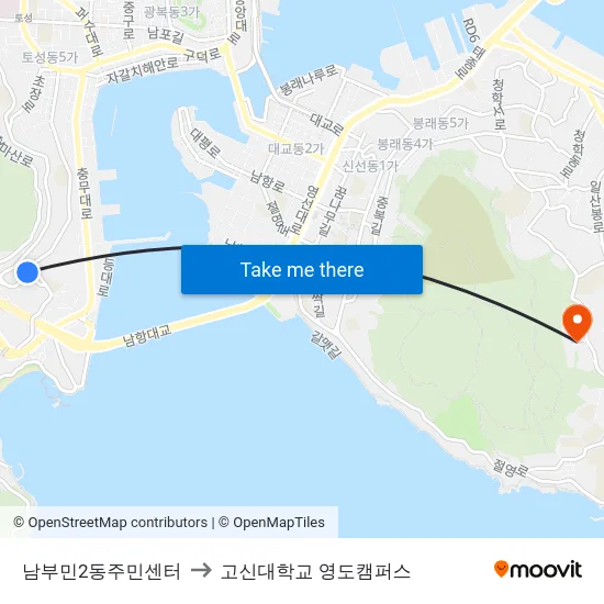 남부민2동주민센터 to 고신대학교 영도캠퍼스 map