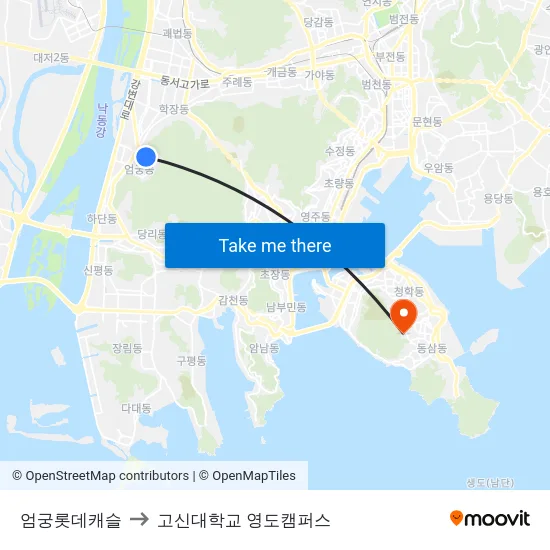 엄궁롯데캐슬 to 고신대학교 영도캠퍼스 map