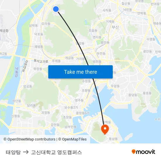 태양탕 to 고신대학교 영도캠퍼스 map
