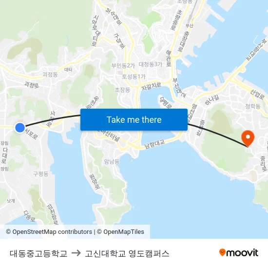 대동중고등학교 to 고신대학교 영도캠퍼스 map