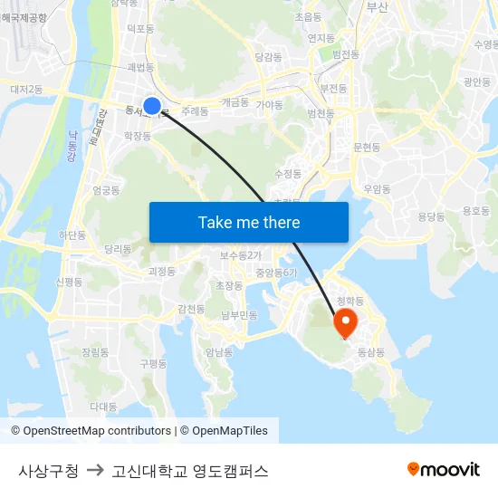 사상구청 to 고신대학교 영도캠퍼스 map