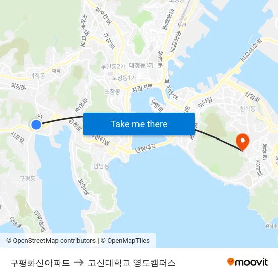 구평화신아파트 to 고신대학교 영도캠퍼스 map