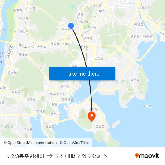 부암3동주민센터 to 고신대학교 영도캠퍼스 map