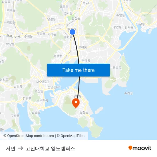 서면 to 고신대학교 영도캠퍼스 map