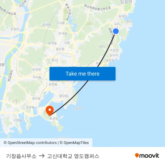 기장읍사무소 to 고신대학교 영도캠퍼스 map