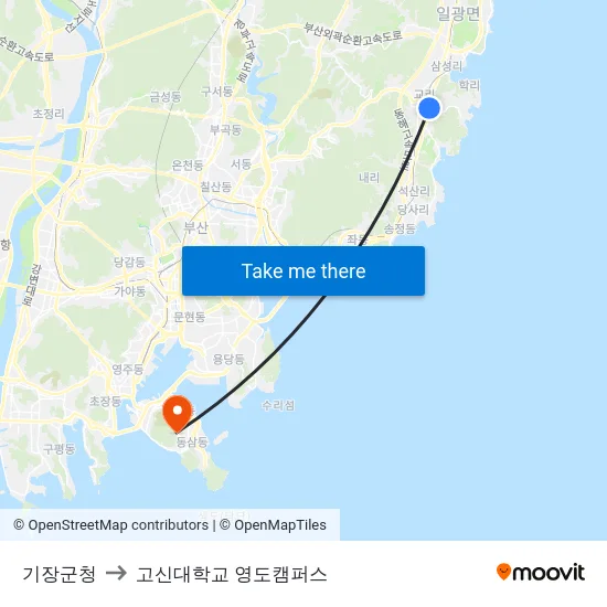 기장군청 to 고신대학교 영도캠퍼스 map