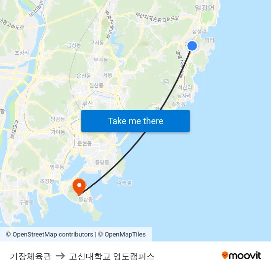 기장체육관 to 고신대학교 영도캠퍼스 map