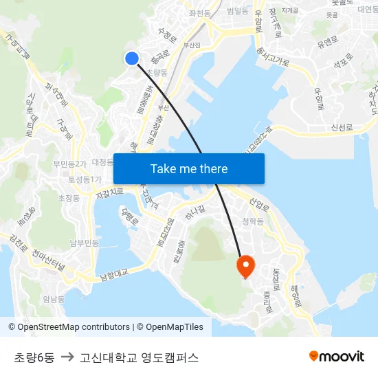 초량6동 to 고신대학교 영도캠퍼스 map
