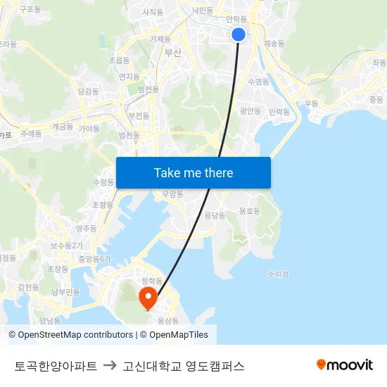 토곡한양아파트 to 고신대학교 영도캠퍼스 map