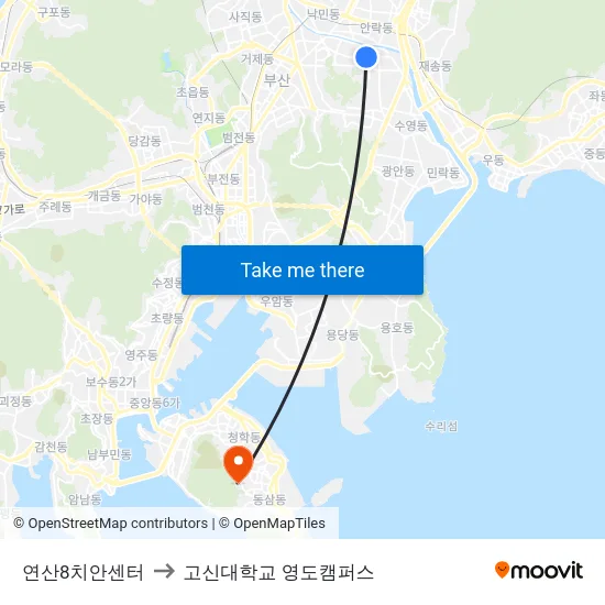 연산8치안센터 to 고신대학교 영도캠퍼스 map