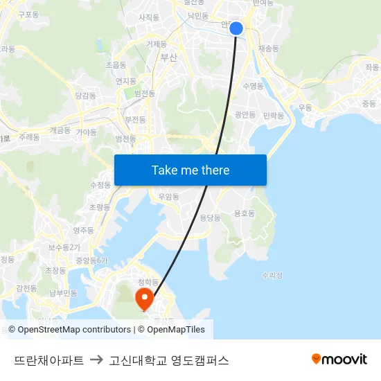 뜨란채아파트 to 고신대학교 영도캠퍼스 map