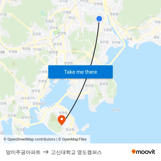 망미주공아파트 to 고신대학교 영도캠퍼스 map