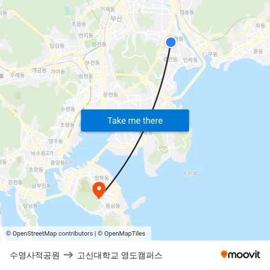 수영사적공원 to 고신대학교 영도캠퍼스 map