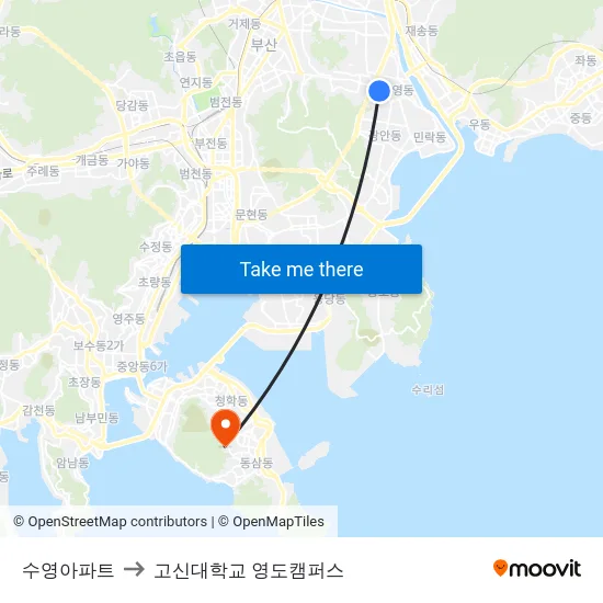 수영아파트 to 고신대학교 영도캠퍼스 map