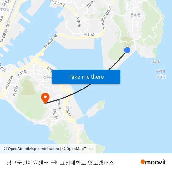 남구국민체육센터 to 고신대학교 영도캠퍼스 map