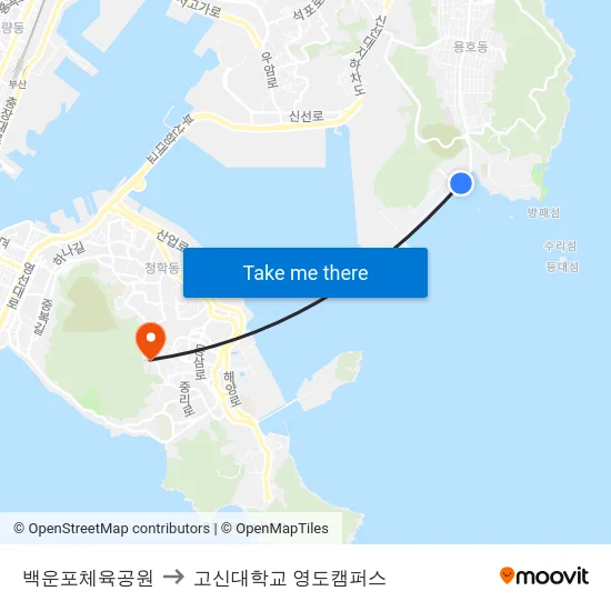 백운포체육공원 to 고신대학교 영도캠퍼스 map