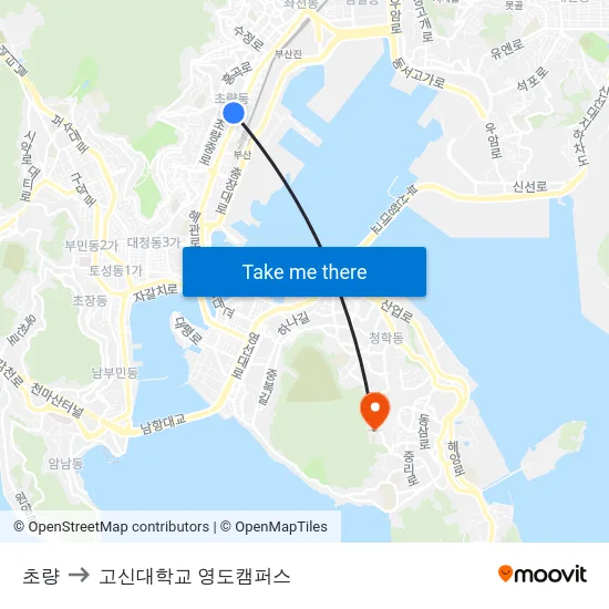 초량 to 고신대학교 영도캠퍼스 map
