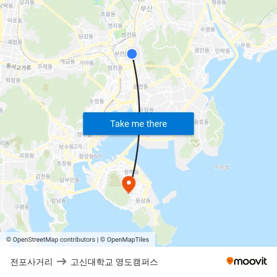 전포사거리 to 고신대학교 영도캠퍼스 map