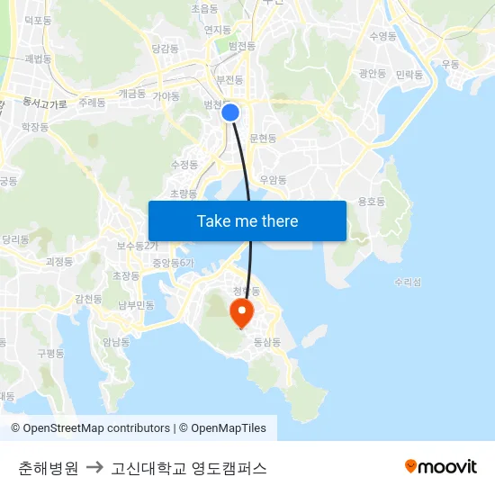 춘해병원 to 고신대학교 영도캠퍼스 map