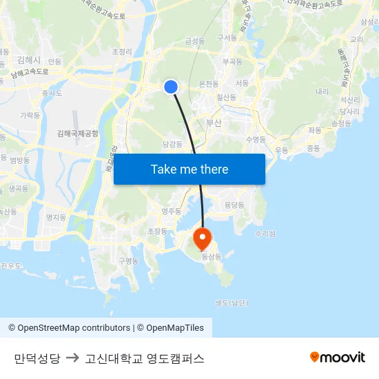 만덕성당 to 고신대학교 영도캠퍼스 map