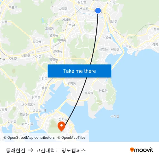 동래한전 to 고신대학교 영도캠퍼스 map