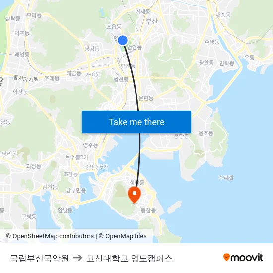국립부산국악원 to 고신대학교 영도캠퍼스 map