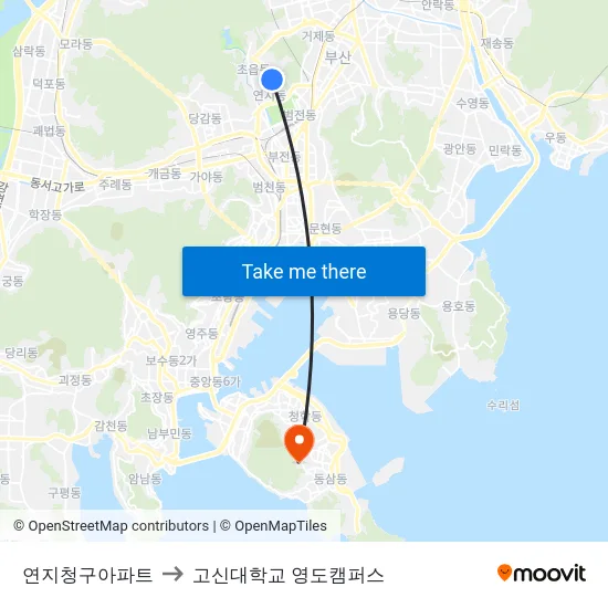 연지청구아파트 to 고신대학교 영도캠퍼스 map