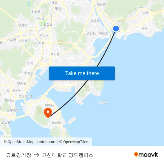 요트경기장 to 고신대학교 영도캠퍼스 map