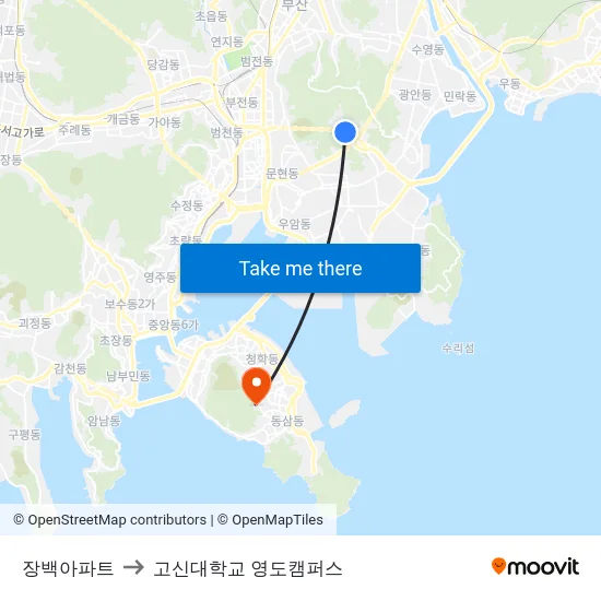 장백아파트 to 고신대학교 영도캠퍼스 map
